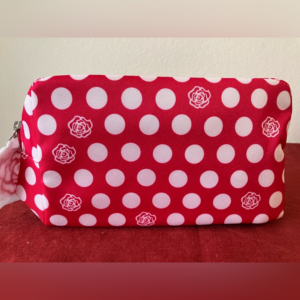 Lancome Paris Pink & White Polka Dot & Rose Makeup/Cosmetic Bag Pouch NWOT